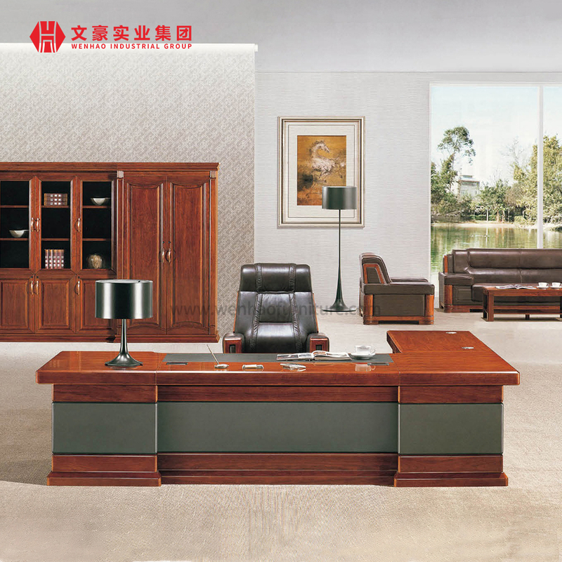 Mesa de madeira maciça de luxo em forma de L Boss Office Table Manager Mesa de escritório com gaveta
