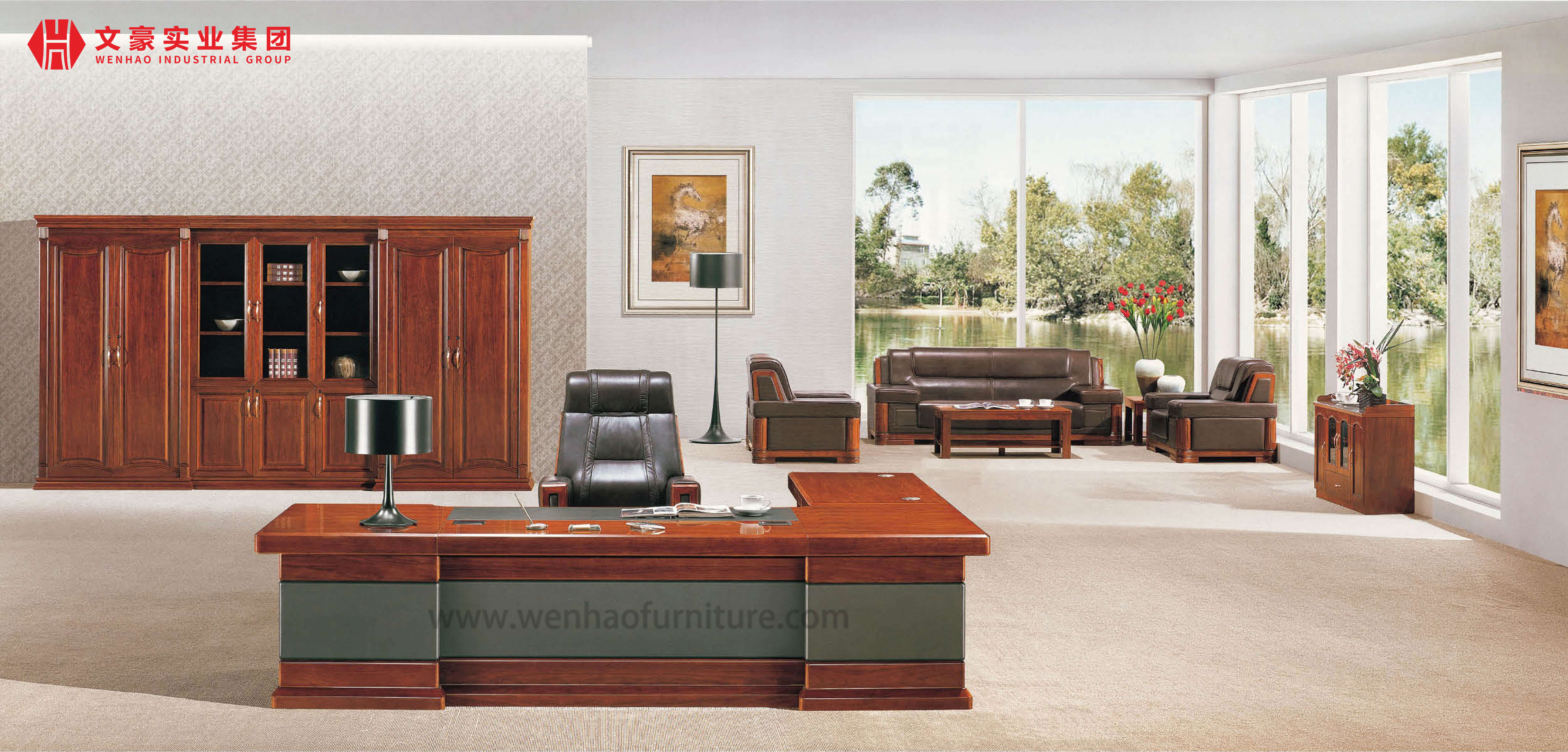 Mesa de madeira maciça de luxo em forma de L Boss Office Table Manager Mesa de escritório com gaveta