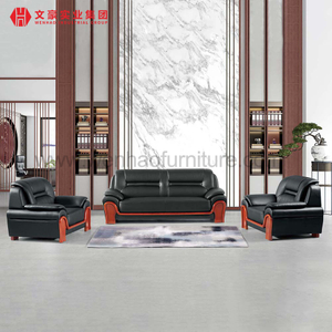 Sofá de couro grande personalizado para escritório define sofás da sala do chefe com fábrica de móveis de braços de madeira