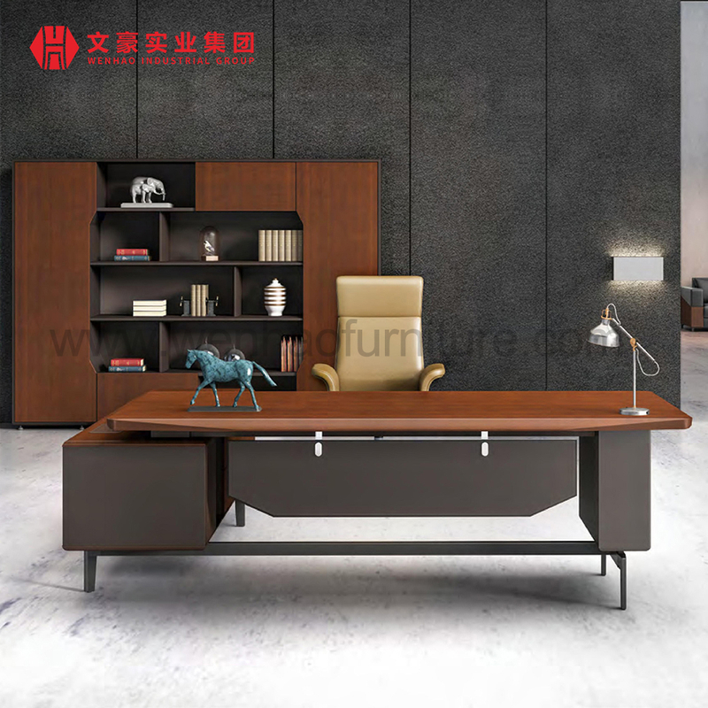 Móveis de escritório profissionais de madeira da China Executive Shape L Boss Luxury Office Desk com estante
