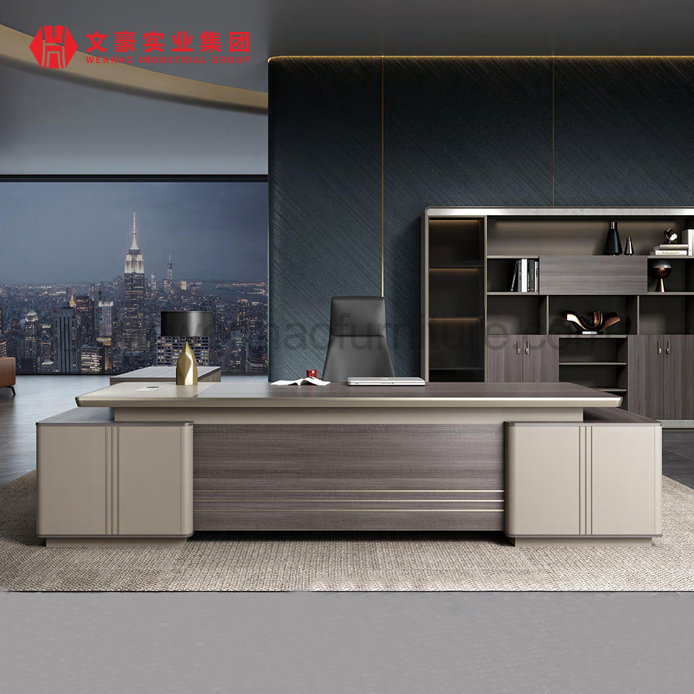 Mesa de trabalho luxuosa de design moderno de alta qualidade Mesa de escritório executiva com gabinete e móveis de escritório 