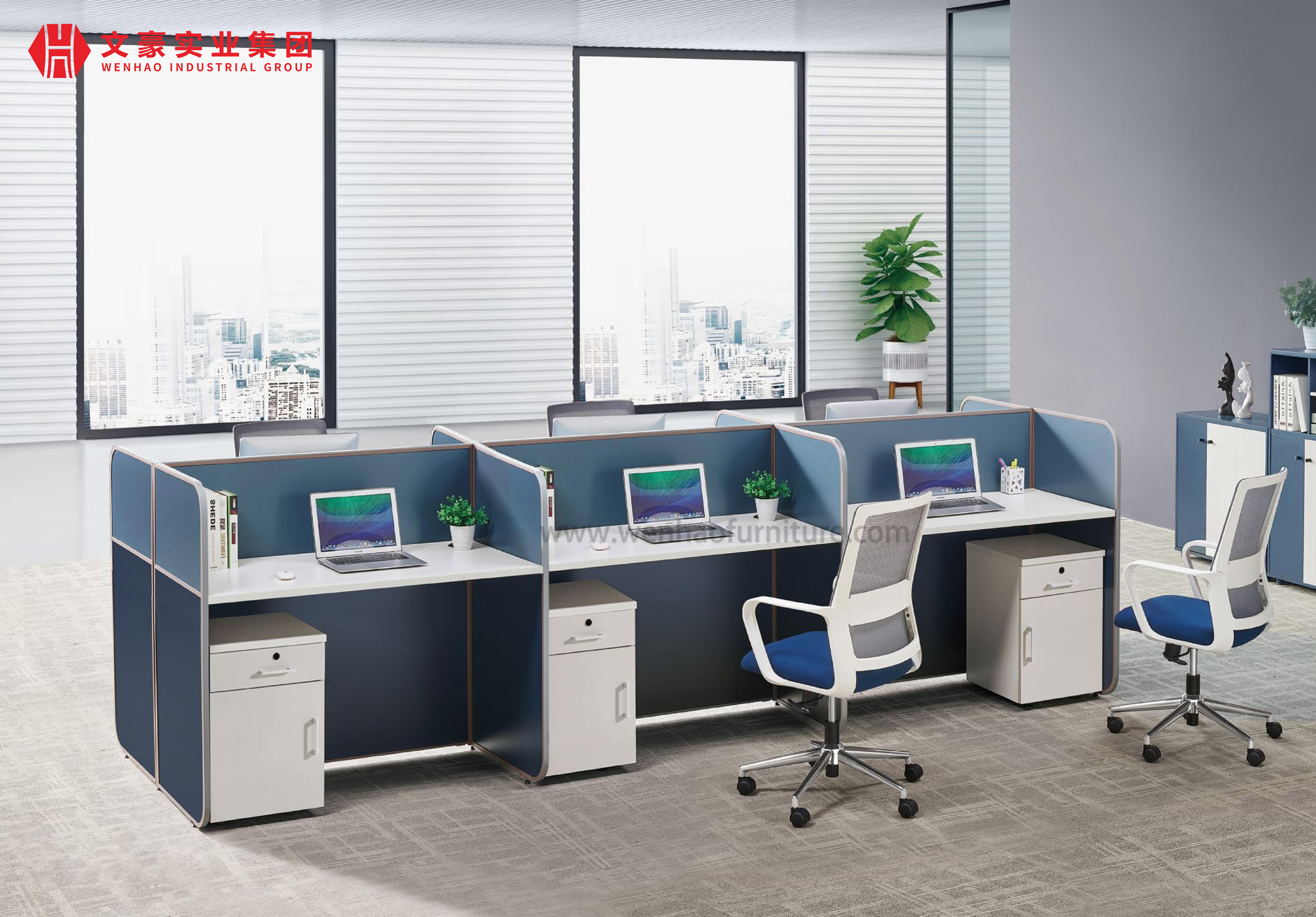 Novo design moderno mobiliário comercial modular em forma de l partição de vidro da estação de trabalho do computador 4 pessoas mesa de pessoal de escritório