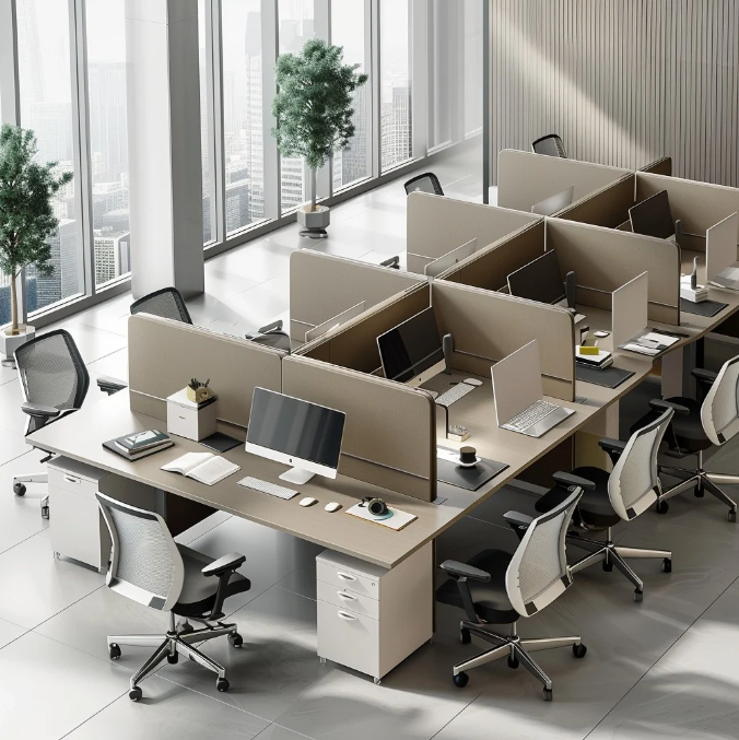 Mesa de escrit&oacute;rio com prateleiras de armazenamento