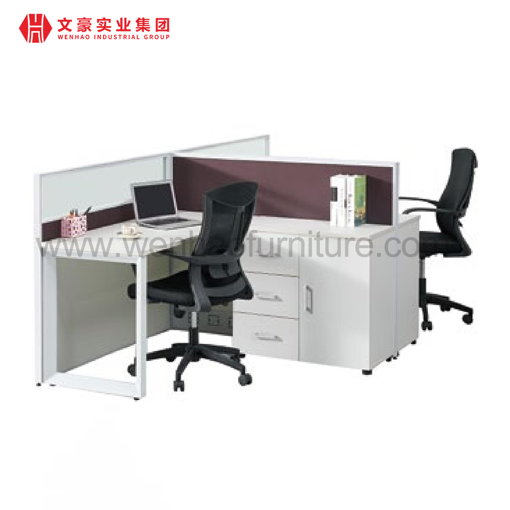 Mesa de escritório moderna, móveis de escritório em melamina, branco, 2 lugares, cubículo, estação de trabalho, móveis Foshan