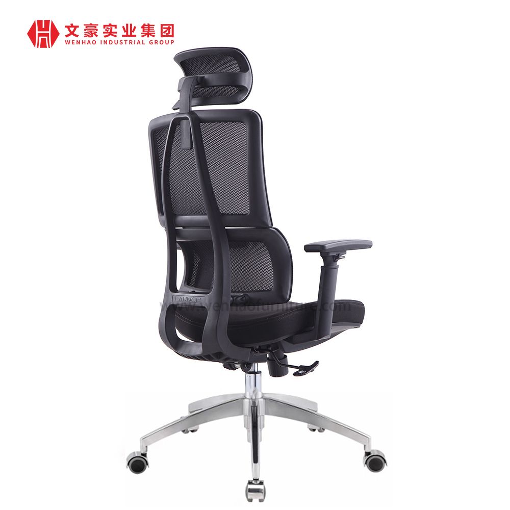 Cadeira de escritório ergonômica com encosto alto de malha completa de fábrica na China, giratória e cadeira executiva com apoio de cabeça ajustável