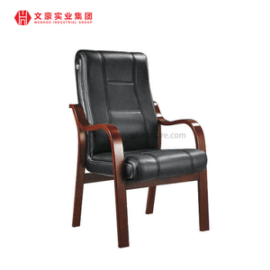 Cadeira de conferência de madeira maciça de couro preto traseiro meados de moderno luxuoso