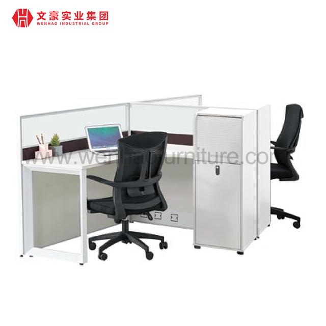 Mesa de escritório moderna, móveis de escritório em melamina, branco, 2 lugares, cubículo, estação de trabalho, móveis Foshan