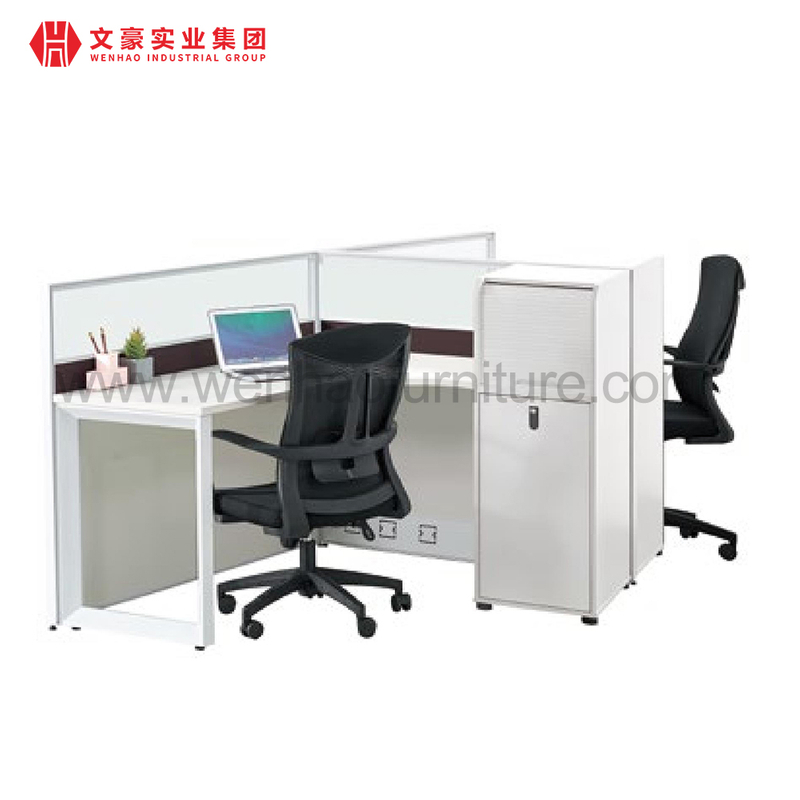 Mesa de escritório moderna, móveis de escritório em melamina, branco, 2 lugares, cubículo, estação de trabalho, móveis Foshan